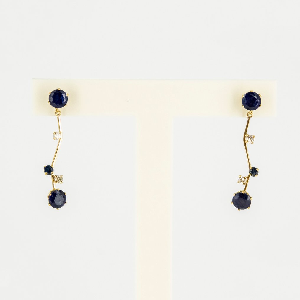 Σκουλαρίκια - 18 καράτια Κίτρινο χρυσό - 5.20ct. tw. Ζαφείρι - Διαμάντι #1.0