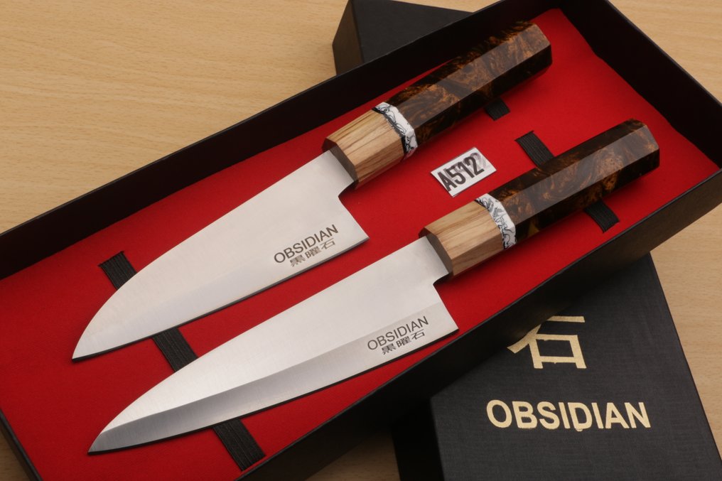 Obsidian - Nóż kuchenny - Kitchen knife set - Obsidian Custom Made Range Chef Knives Tradycyjne Rzemiosło - Specjalistyczna stal - Francja #1.0
