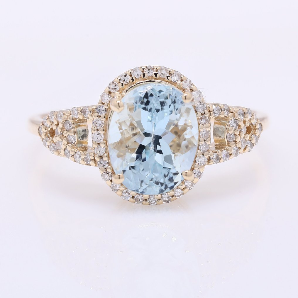 Sans prix de réserve - Bague - 14 carats Or jaune - 2.14ct. tw. Aigue-marine - Diamant #1.0