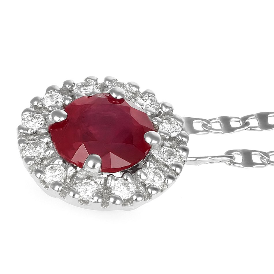 Halskette mit Anhänger - 18 kt Weißgold - 0.86ct. tw. Rubin - Diamant #1.0