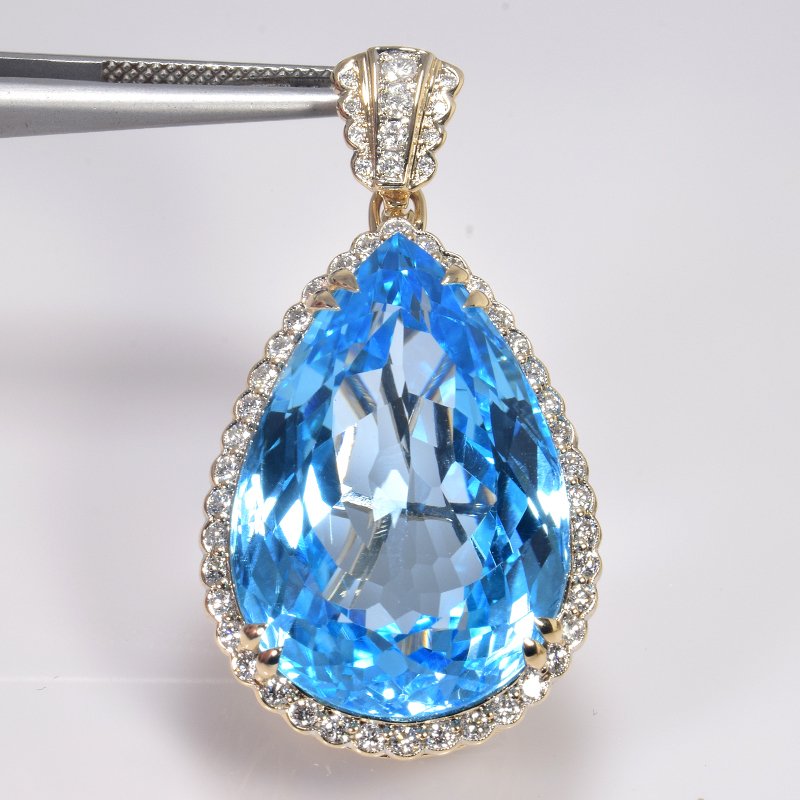 Pendentif - 14 carats Or jaune - 47.98ct. tw. Topaze - Diamant - Certificat GFCO #1.0