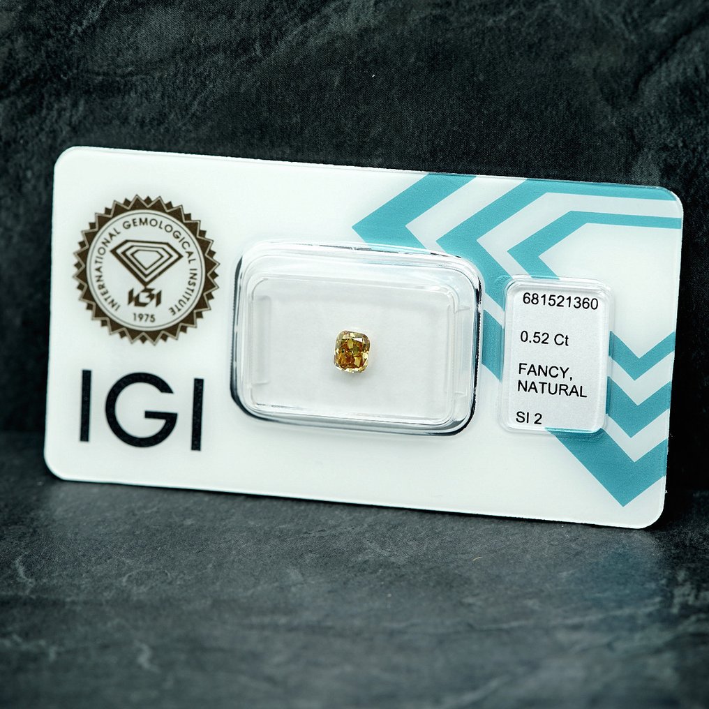 1 pcs Diamant (Couleur naturelle) - 0.52 ct - Coussin - Fancy Jaune - SI2 - International Gemological Institute (IGI) #1.0