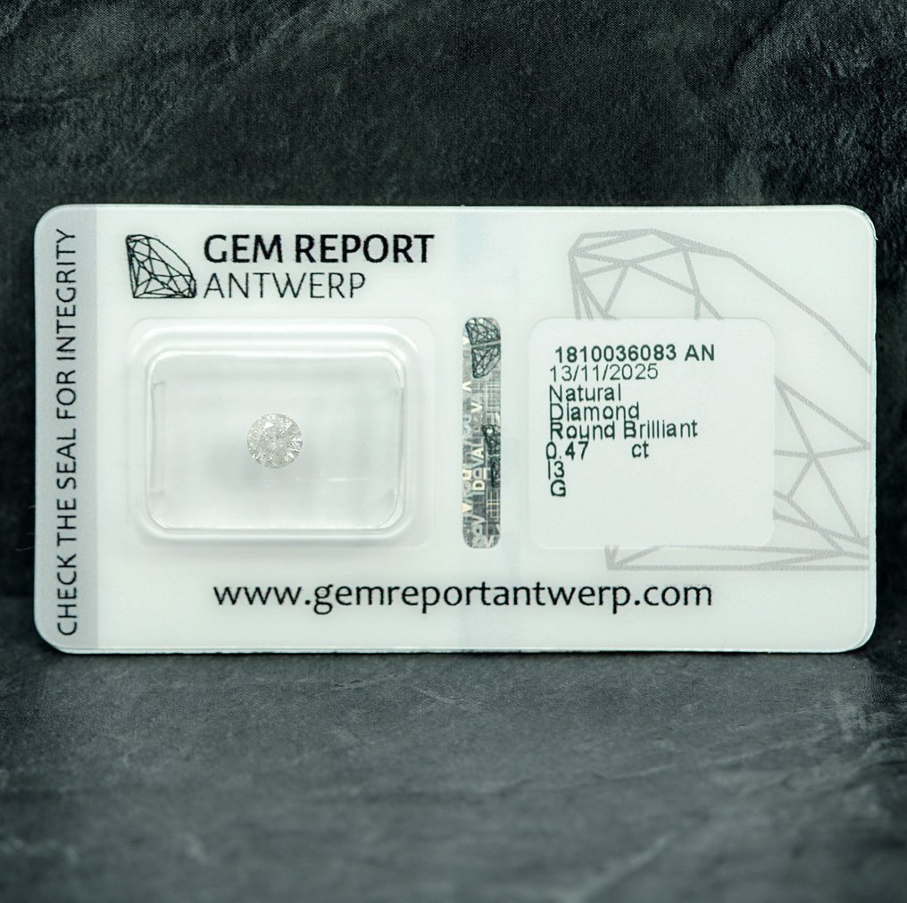 没有保留价 - 1 pcs 钻石 (天然) - 0.47 ct - 圆形 - G - I3 - 安特卫普宝石报告(GRA) #1.0