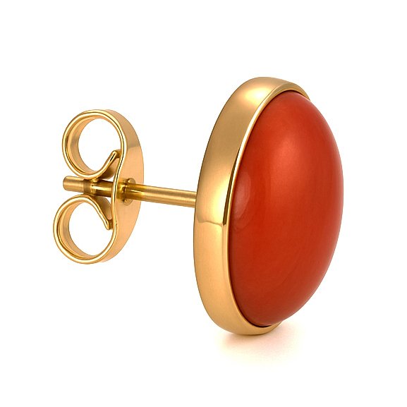 耳环 - 18K包金 黄金 - 珊瑚 #2.1