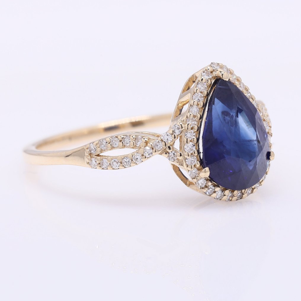 χωρίς τιμή ασφαλείας - Δαχτυλίδι - 14 καράτια Κίτρινο χρυσό - 2.36ct. tw. Ζαφείρι - Διαμάντι #1.0