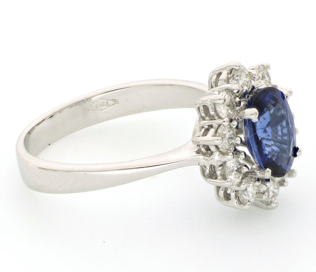 Zonder minimumprijs - Ring - 18 karaat Witgoud - 1.80ct. tw. Saffier - Diamant #1.0