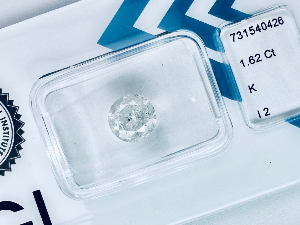 1 pcs Διαμάντι (Φυσικό) - 1.62 ct - Στρογγυλό - K - I2 - International Gemological Institute (IGI) - φυσικό #1.0