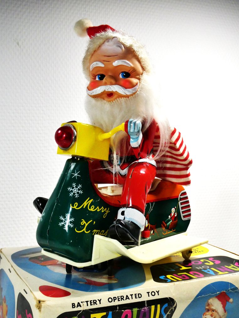 Masudaya / MT (Japan) - Tinnleke - 1960's blikken Santa Claus on Scooter mét doos - Japan #2.1
