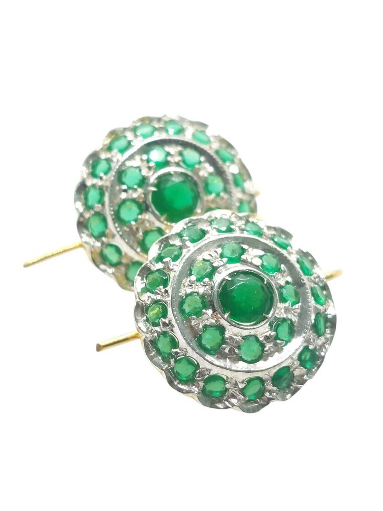 No Reserve Price - Earrings - 9 kt. Silver, Yellow gold Emerald - Emerald #3.2