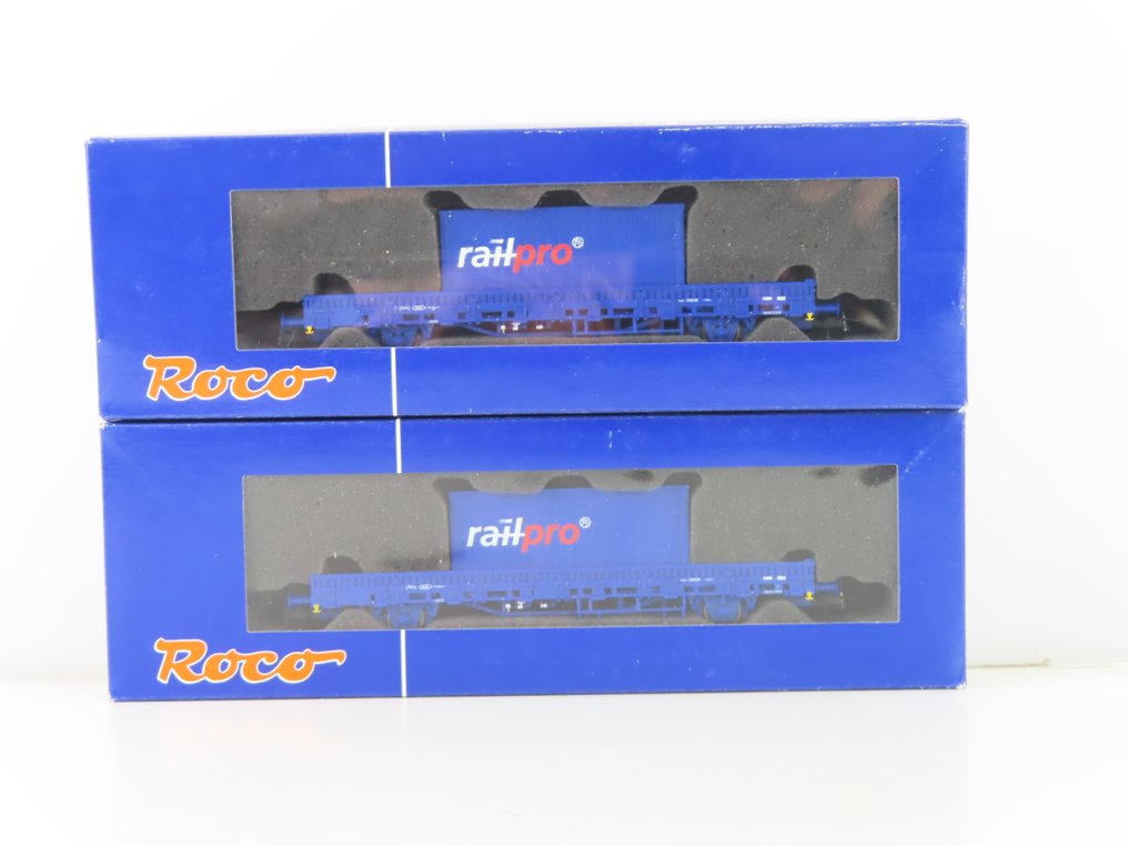 Roco H0轨 - 66678 - 模型火车货运车厢 (2) - 2辆双轴低敞篷厢式货车，装载货物（集装箱） - NS #3.2