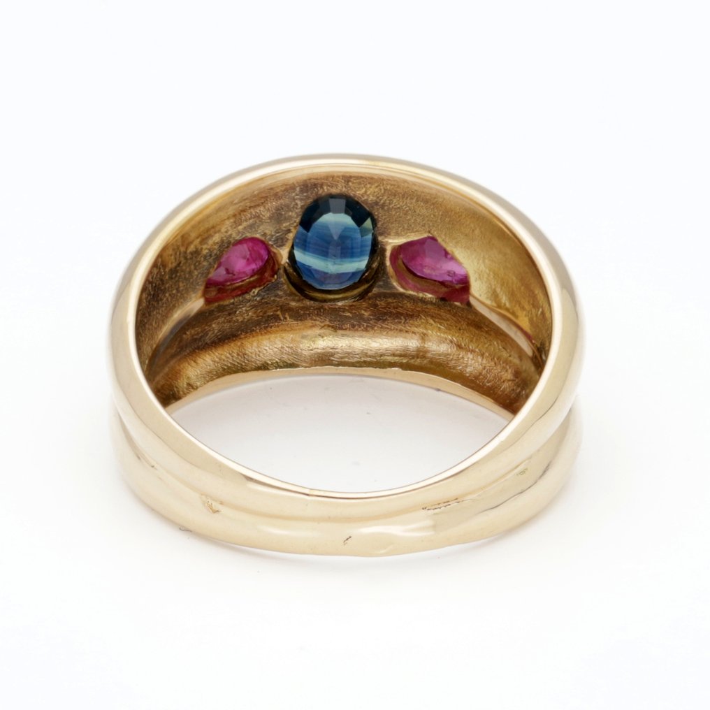 戒指 - 18 克拉 黃金 藍寶石 - 紅寶石 #3.2