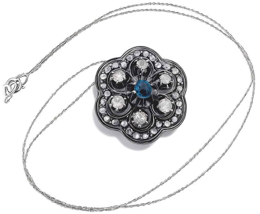 沒有保留價 - 頸鏈 - 9 節 黃金, 銀 藍寶石 - 鉆石 #3.2