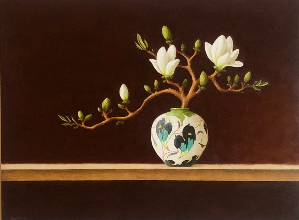 Ruud Verkerk - Gouds plateel met Magnoliatak. #4.3