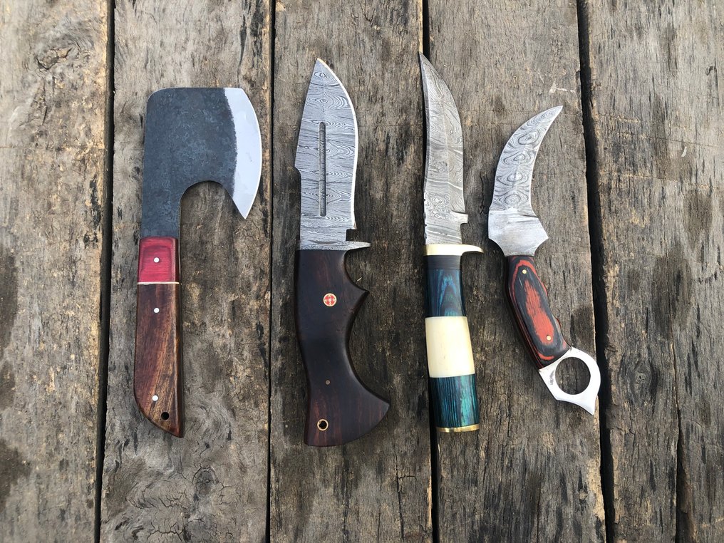 Køkkenkniv - Prestigefyldte håndlavede kokke- og skinnerknive, flerlags smedet stål, træ og sjældent håndtag - Nordamerika - Læderhylster TD33 #4.3