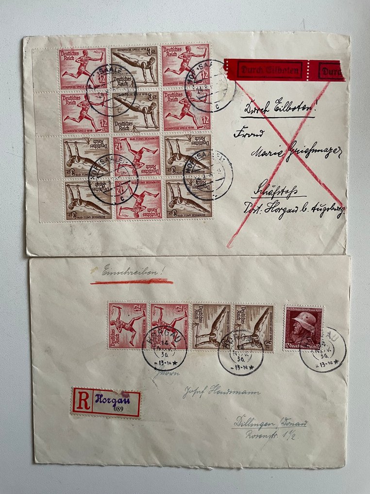 German Empire 1936 - Olympic Games part combined prints on letters. #1.0