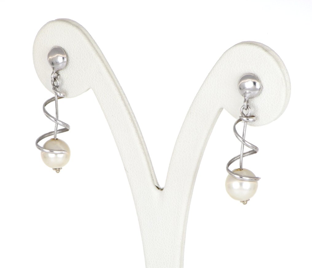 没有保留价 - 耳环 - 18K包金 白金 珍珠 #1.0