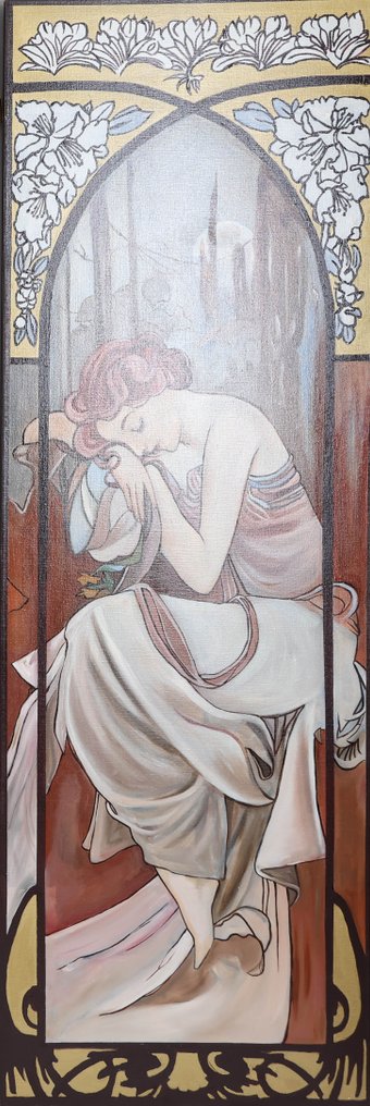 Louis Nagelkerke (1949) - Vierluik in de stijl van Alphonse Mucha - De vierjaargetijden #1.0