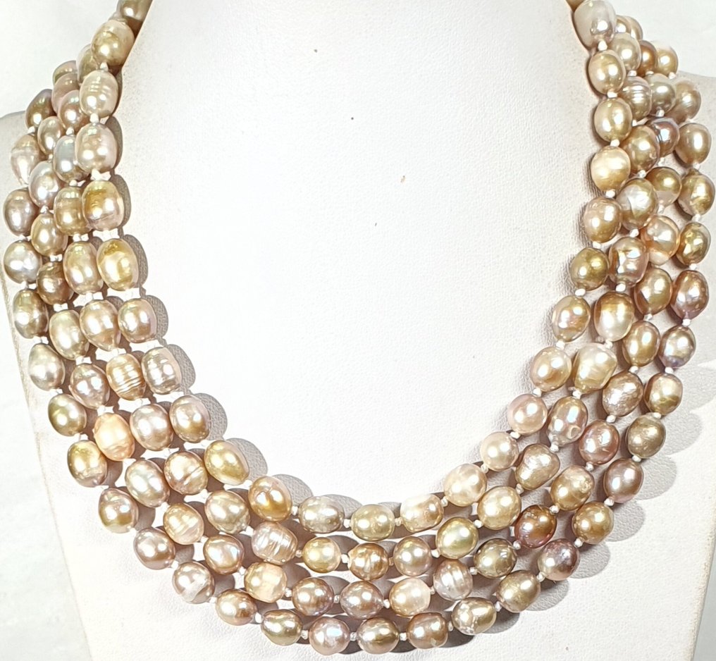 Luonnolliset kultaiset helmet - luonnollinen väri - erittäin pitkät - puhtauden symboli - erittäin - Kaulakoru #1.0