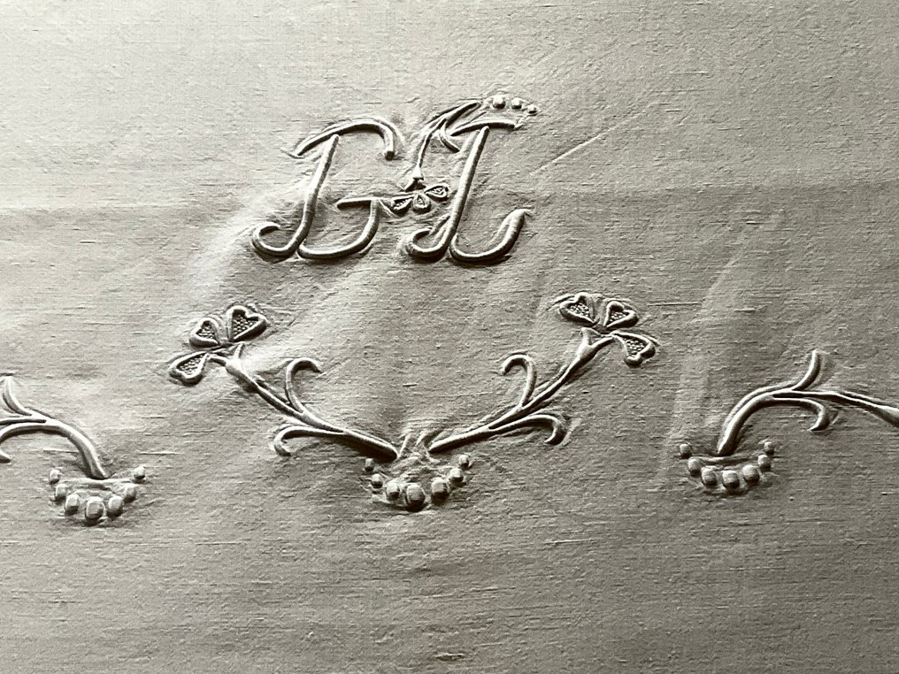 Vroeg 20e eeuws linnen beddengoed met initialen G.L. - Textiel  - 3.2 m - 2.2 m #2.1