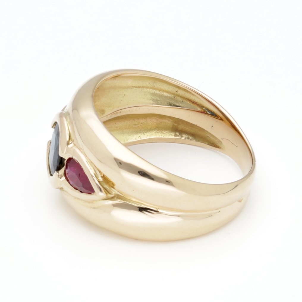 戒指 - 18 克拉 黃金 藍寶石 - 紅寶石 #2.1