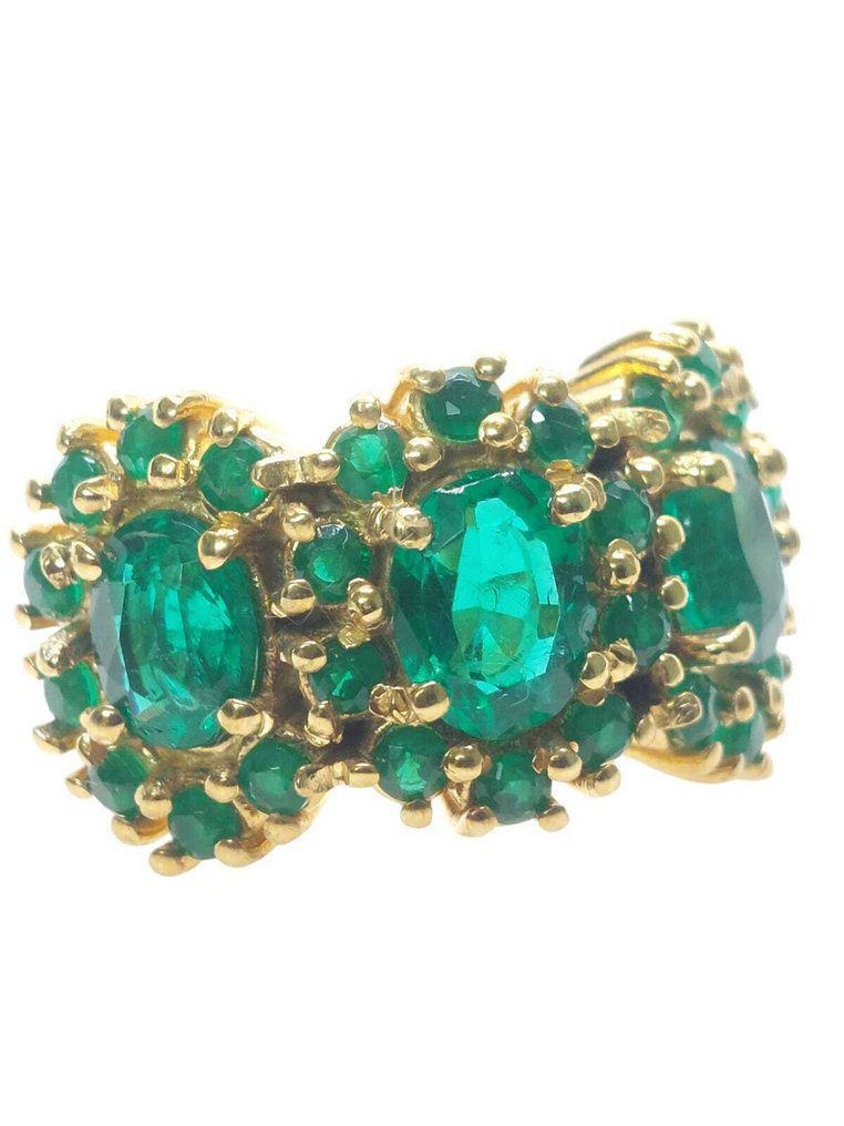 χωρίς τιμή ασφαλείας - Δαχτυλίδι - 9 kt. Ασημί, Κίτρινο χρυσό Σμαράγδι - Σμαράγδι #3.2