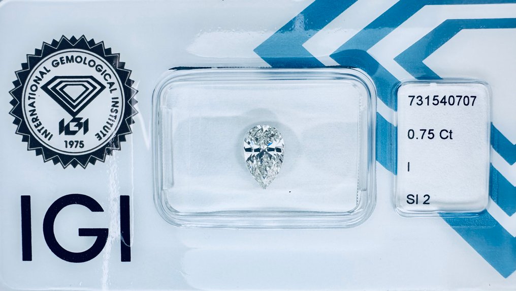 1 pcs 钻石  (天然)  - 0.75 ct - 梨形 - I - SI2 微内含二级 - 国际宝石研究院（IGI） - （自然） #2.1