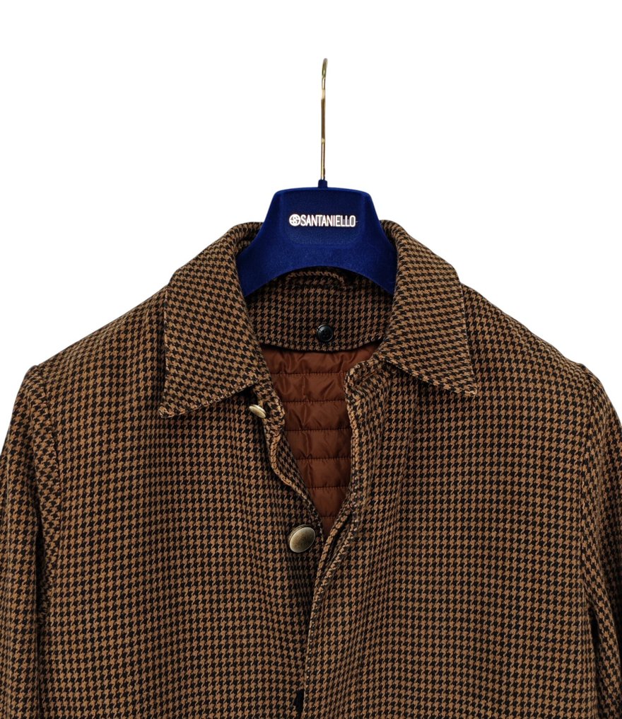 SANTANIELLO RRP 650€ Houndsthooth Padded Trench Coat Heavy Cotton - Brown - 50 IT - Coat - New with tags #2.1