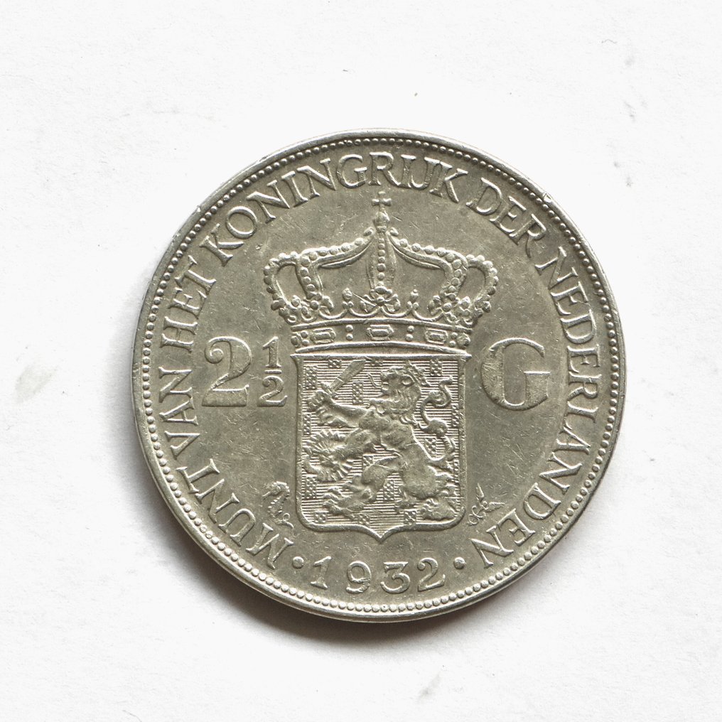 Netherlands. Wilhelmina. 2 1/2 Gulden 1932 Grof Haar Prachtig #3.2