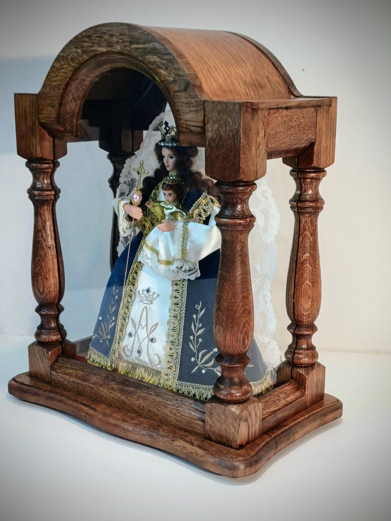 Objetos religiosos e espirituais - Antigo - Retábulo de madeira com Maria e Jesus. - 1940-1950 #4.3