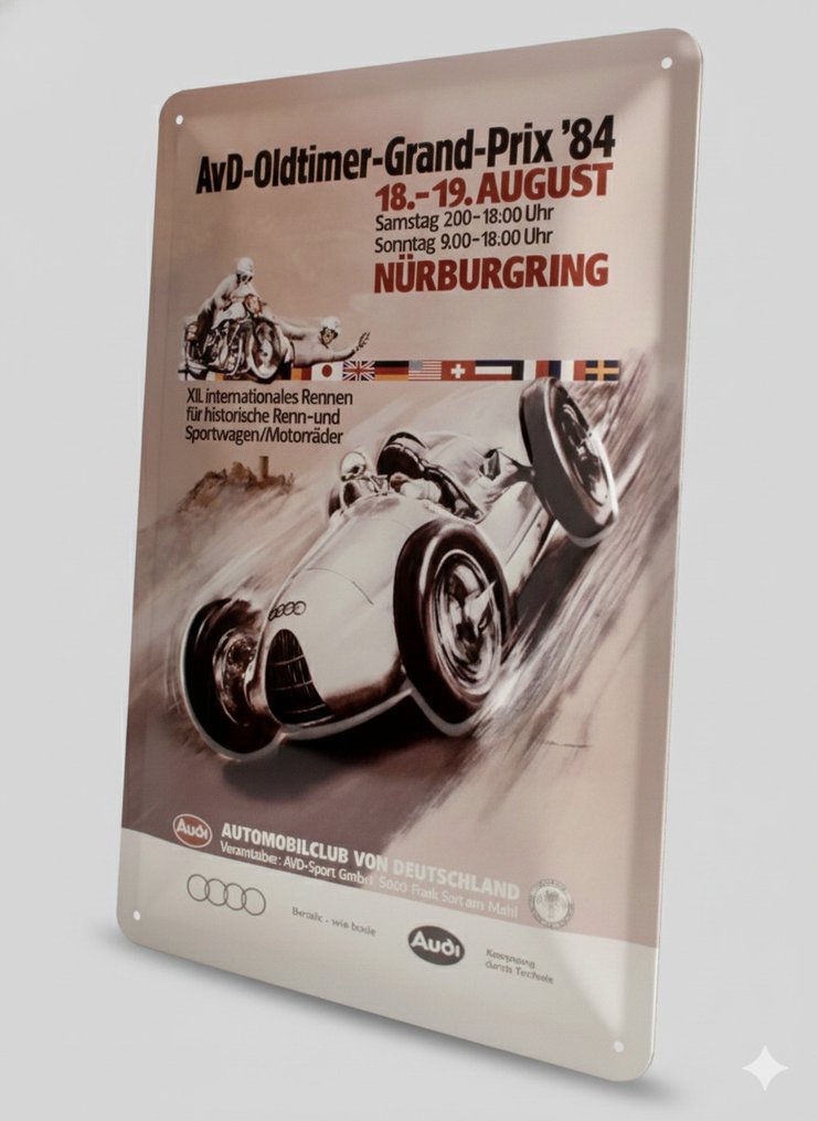 AvD-Oldtimer-Grand-Prix '84 - 匾 - AvD-老爷车大奖赛 '84 - 钢制标志广告 - 车库汽车文化 - 金屬 #2.1