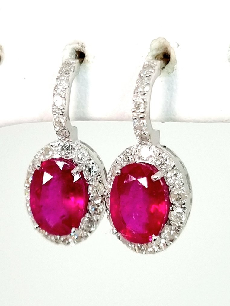 Σκουλαρίκια - 18 καράτια Λευκός χρυσός Ρουμπίνι - Διαμάντι #1.0