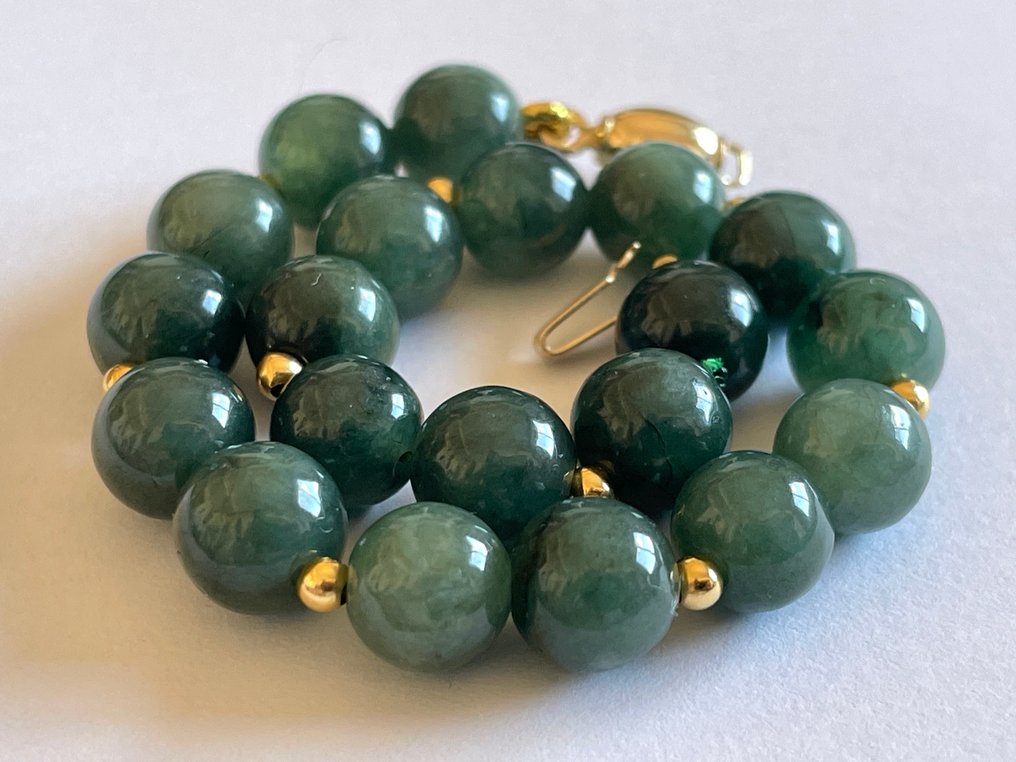 Jadeíta σκούρο πράσινο (A) - 18 καρατίων (750) Χρυσός - Βραχιόλι #1.0