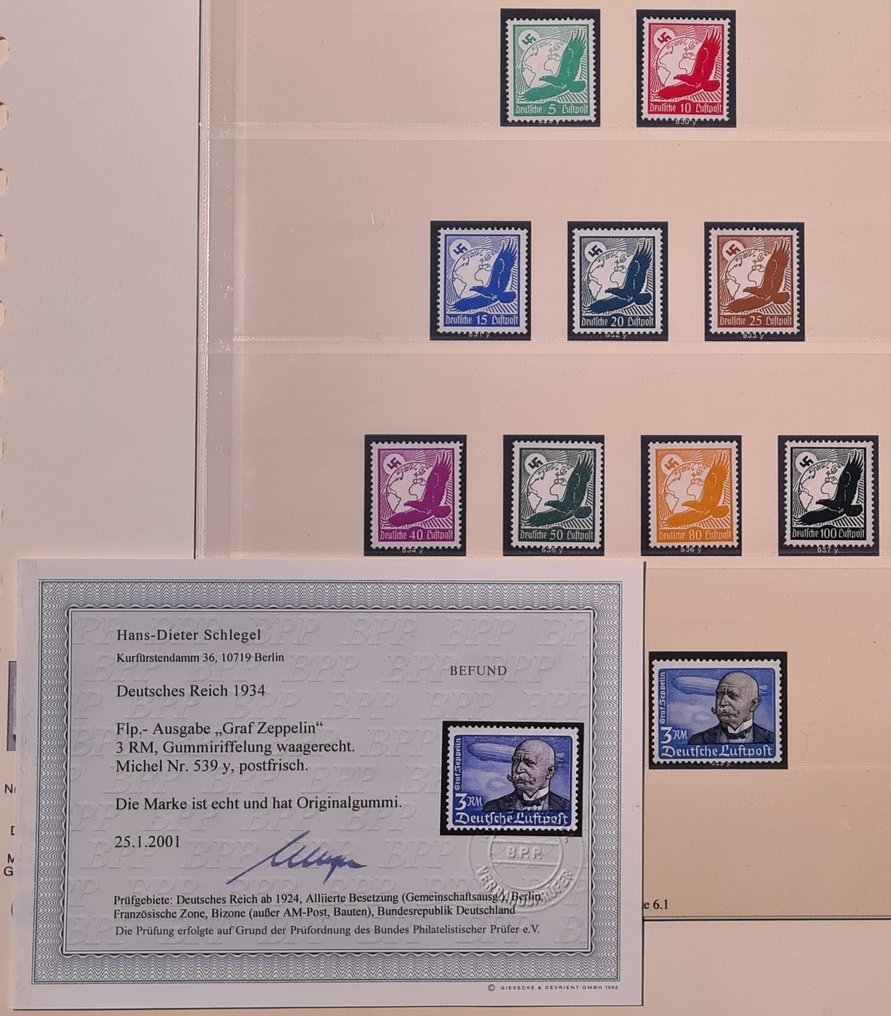 Cesarstwo Niemieckie 1934 - Lilienthal i Zeppelin Flugpost, y-types. - Michel 529y / 537y and 539y #1.0