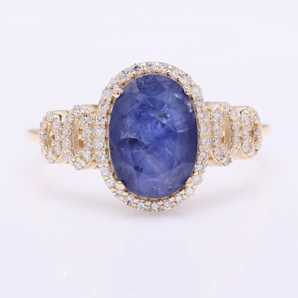 χωρίς τιμή ασφαλείας - Δαχτυλίδι - 14 καράτια Κίτρινο χρυσό -  2.77ct. tw. Ζαφείρι - Διαμάντι #1.0