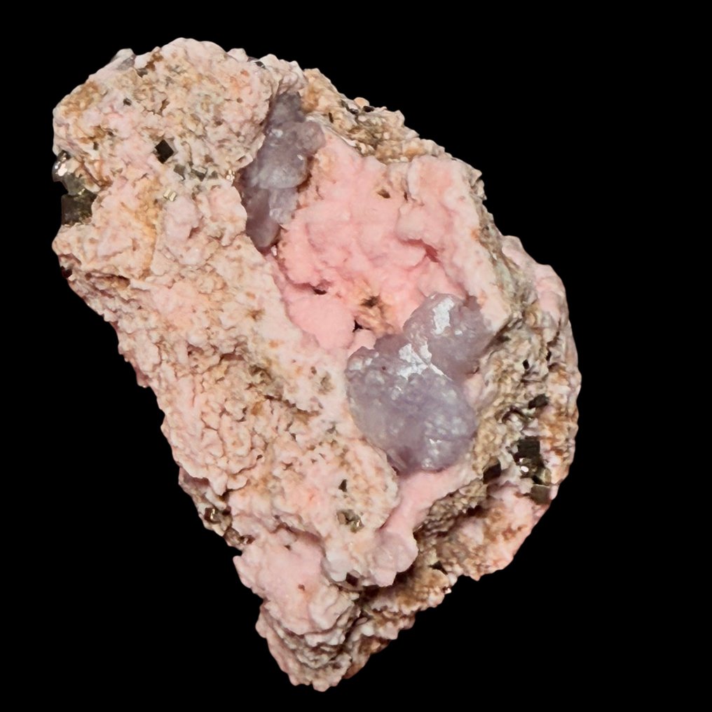 fluorescerende - fluorite på rodocrosit med pyrit - Højde: 7 cm - Bredde: 5 cm- 220 g #1.0