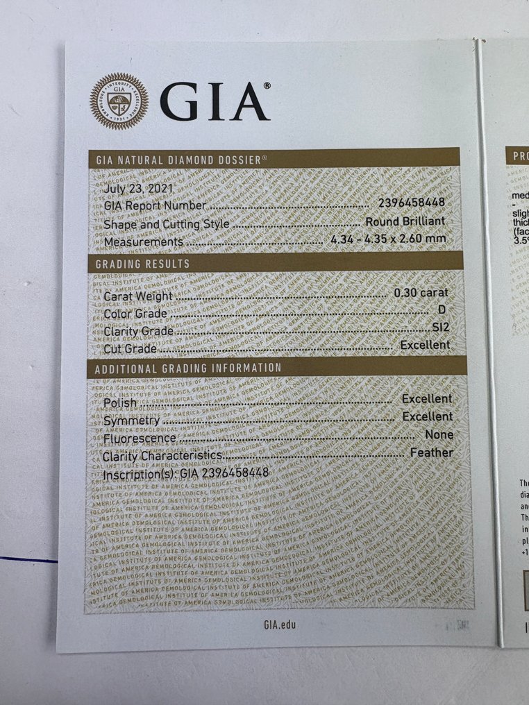 Nincs minimálár - 1 pcs Gyémánt (Természetes) - 0.30 ct - Kerek - D (színtelen) - SI2 - Amerikai Gemmológiai Intézet (GIA) #2.1
