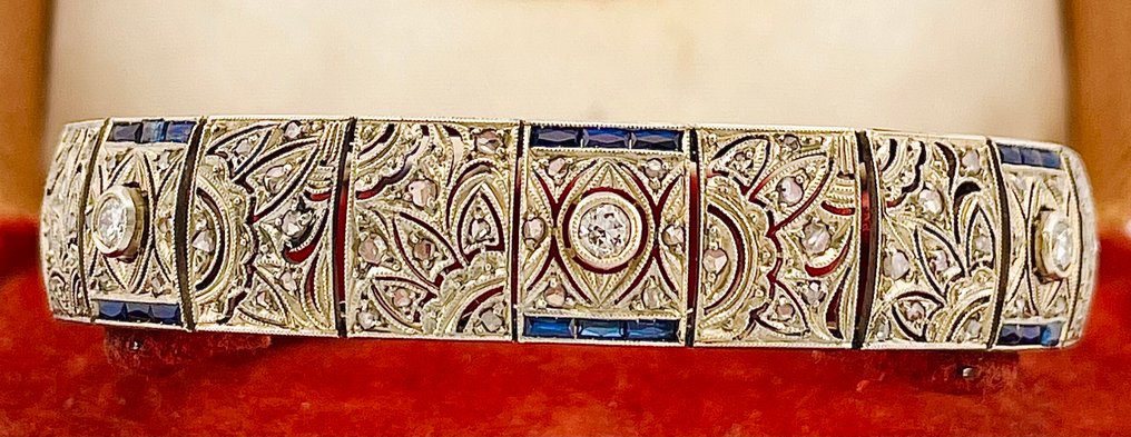 Rannekoru - 18 kt. Valkokulta Timantti (Luonnollinen) - Safiiri #1.0