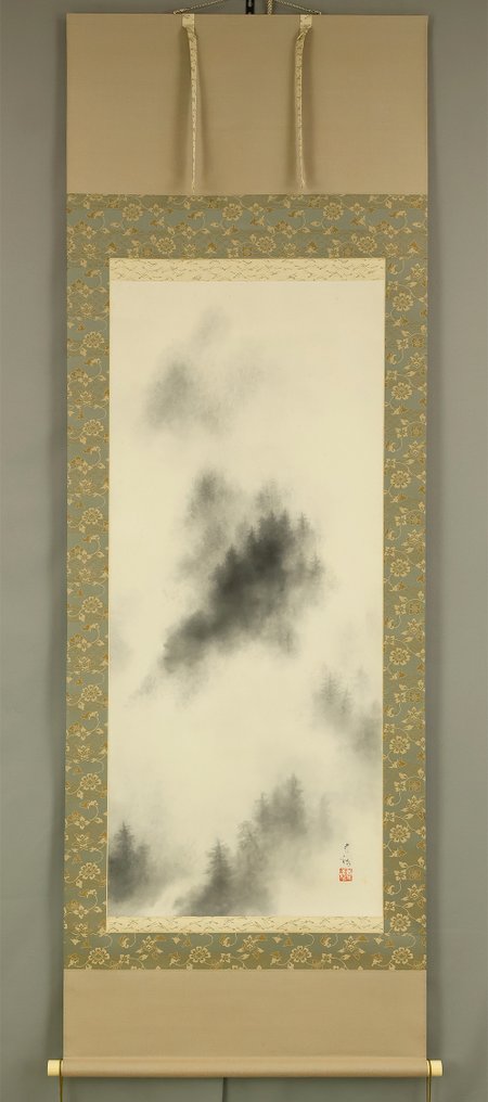 Suiboku Ink Misty Deep Forest Mountains Landscape Sansui with Original Double Box (Tomobako) - Iwakami Seiryō 岩上青稜 (1915–2005) - 日本 (没有保留价) #1.0