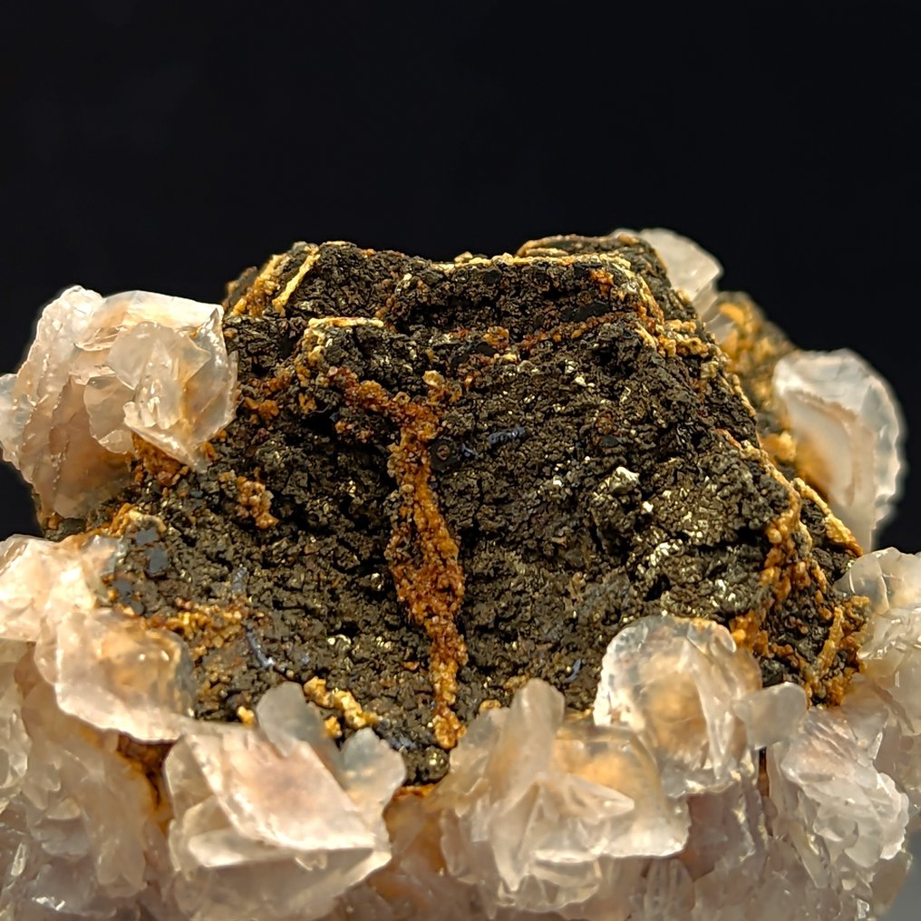 Large PYRRHOTITE with CALCITE flowers, UV Crystals on matrix - Height: 78 mm - Width: 67 mm- 282 g #1.0