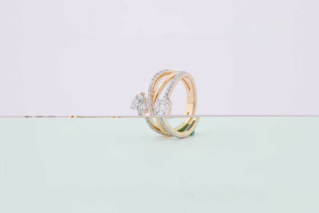 戒指 - 18K包金 黄金, 镀铑 - 0.93ct. tw. 钻石 (天然) #3.2