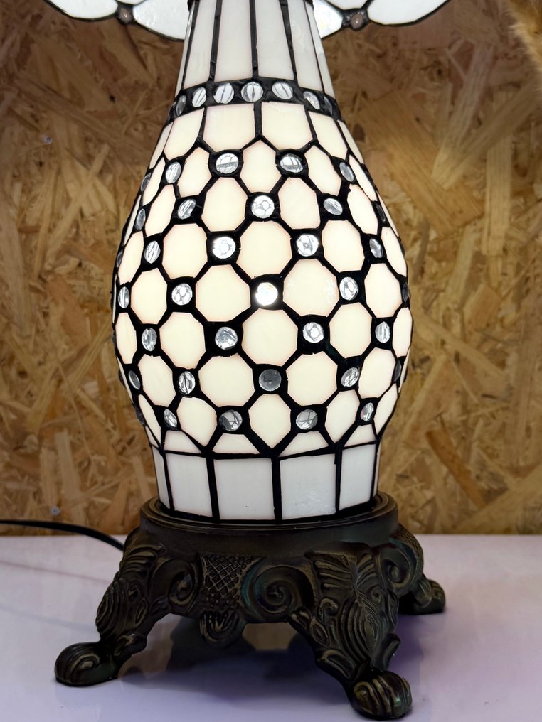 檯燈 - “优雅的琥珀珍珠”配备两个光源 - Vitrail - 蒂凡尼风格 #2.1