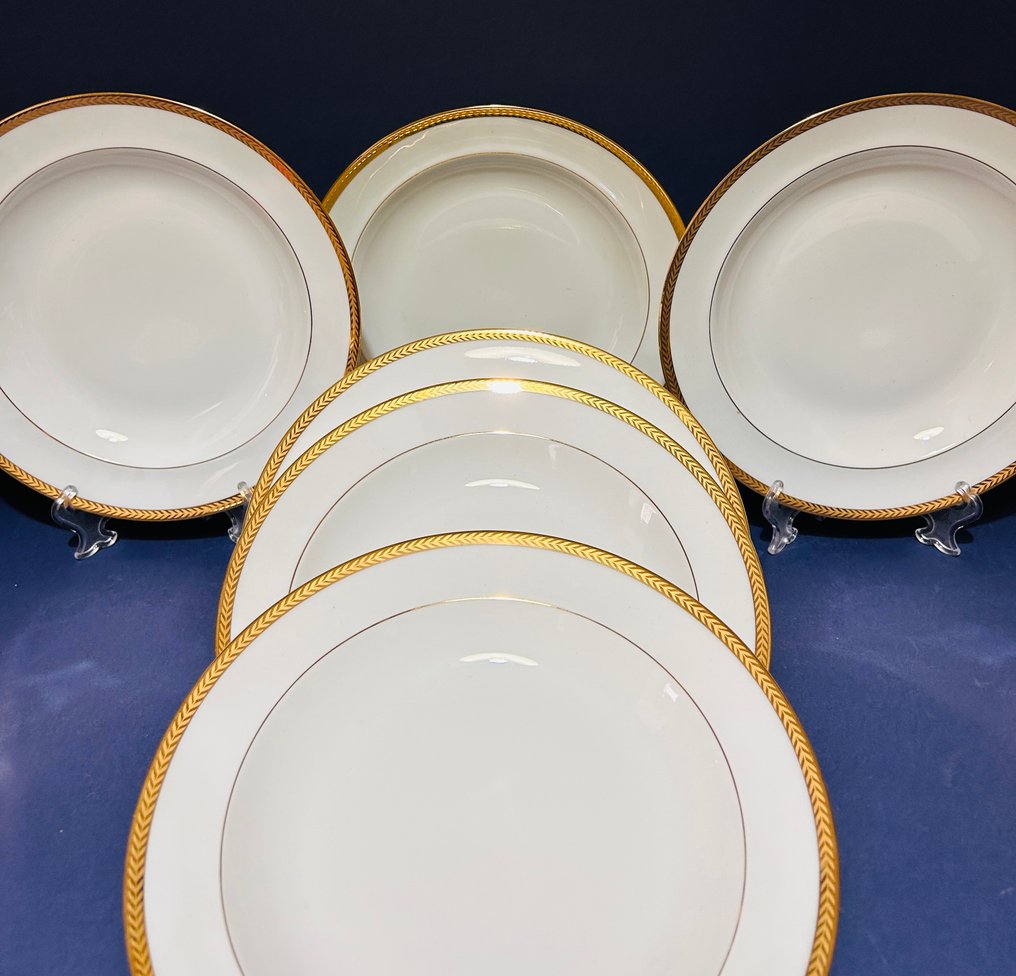 Jammet Seignolles - Limoges - Gemberset (6) - Set van 6 soepborden - Gouden rand - Fijn Frans porselein, 24 kt goud - Exclusief servies #1.0