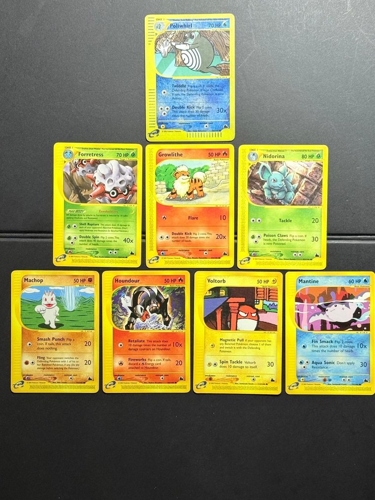 Pokémon - 8 Card - Poliwhirl, Nidorina, Growlithe, Forretress, Machop, Houndour, Voltorb, Mantine Reverse holo - WOTC - Skyridge #1.0