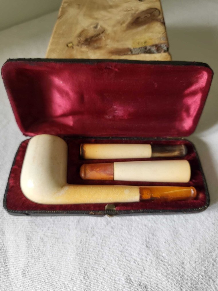 Pipe avec 2 embouts supplémentaires + étui d’origine - No Reserve Price - Meerschaum pipe - sea foam #1.0