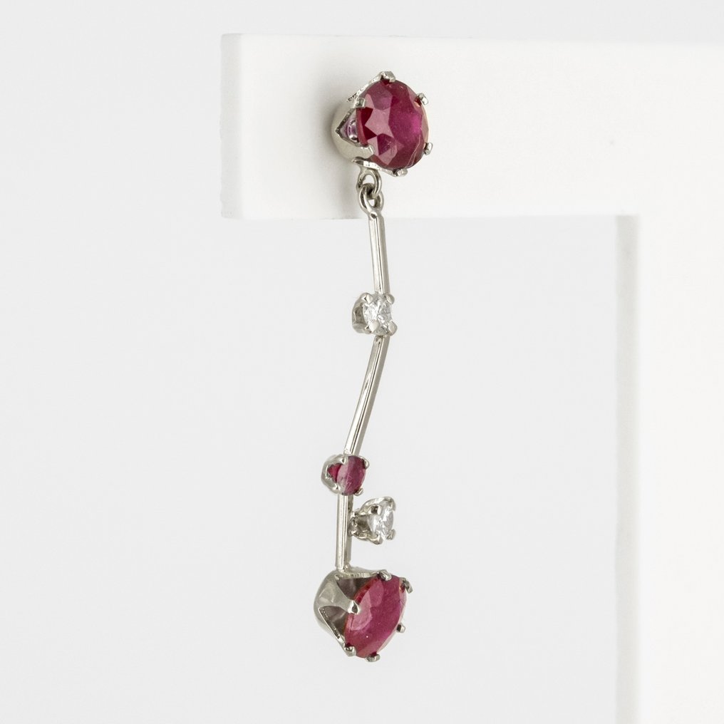 耳环 - 18K包金 白金 - 5.20ct. tw. 红宝石 - 钻石 #1.0