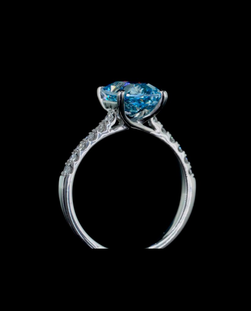 No reserve price - Ring Platinum -  2.78ct. tw. Blue Diamond (Fancy coloured lab-grown diamond) - Diamond #4.3