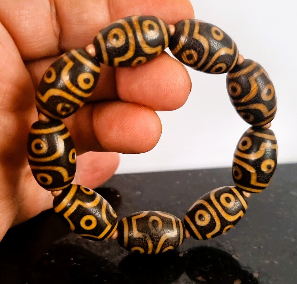 Énergie Intemporelle - Αγκάτη Ταϊβάν Βραχιόλι βουδιστικό - dZi - Αγιασμένο με 6 Μάτια - Συναισθηματική αρμονία και έλεγχος των- 60.93 g #1.0