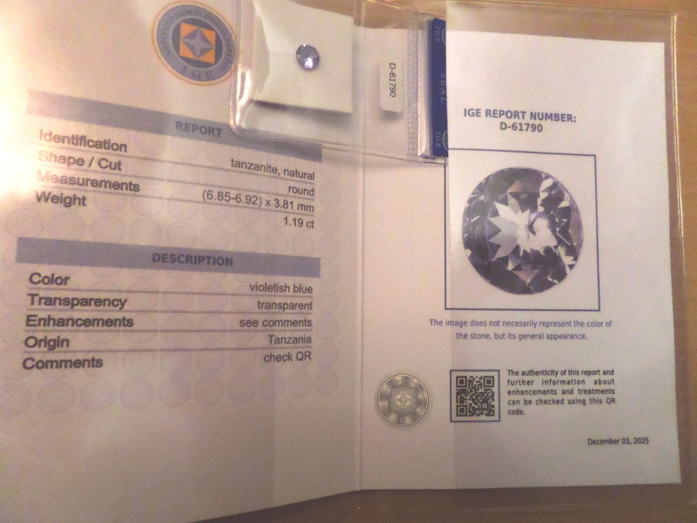 χωρίς τιμή ασφαλείας Τανζανίτης - 1.19 ct - Instituto Gemólogico Español (IGE) #4.3