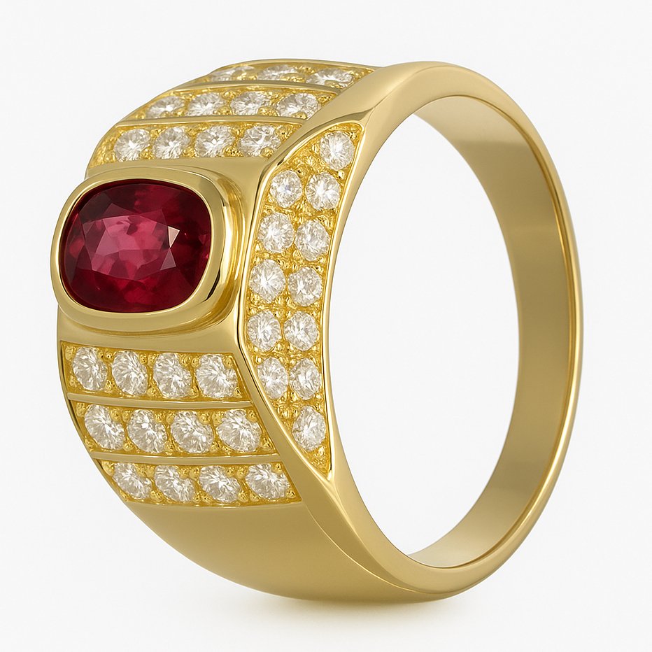 Δαχτυλίδι - 18 καράτια Κίτρινο χρυσό - 1.42ct. tw. Ρουμπίνι - Διαμάντι #1.0