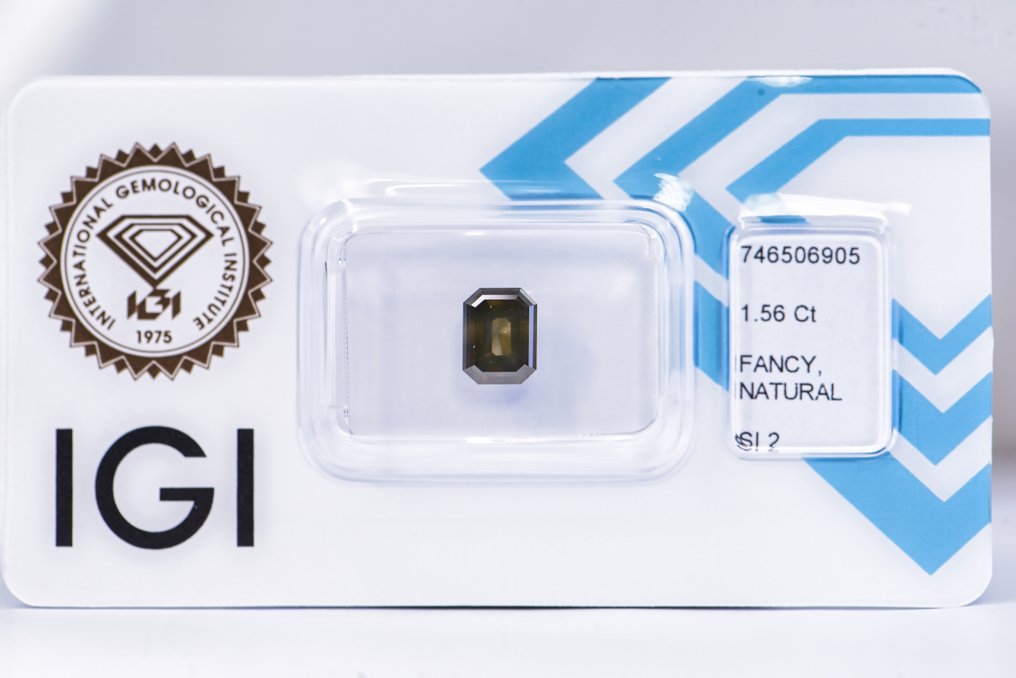 沒有保留價 - 1 pcs 鑽石  (天然彩色)  - 1.56 ct - 祖母綠形 - Fancy deep 淡灰色, 綠色 黃色 - SI2 - 國際寶石學院（International Gemological Institute (IGI)） - VG VG #1.0